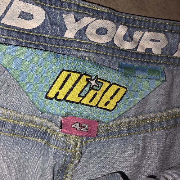 ALAB MEGA WIDE LEG Sz 42 Embroidered Pocket Logo Skater Rave Y2K Grunge Jeans - Picture 9 of 10